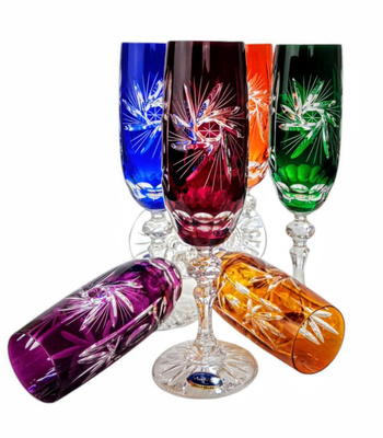 Coloured crystal champagne glasses 170ml Olive Mill