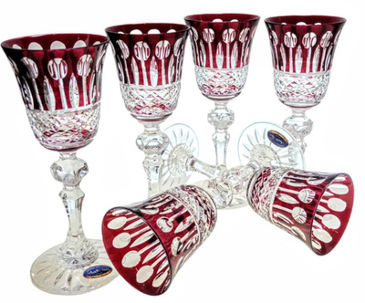 Rubinowe kryształowe kieliszki do likieru 60 ml Francuski