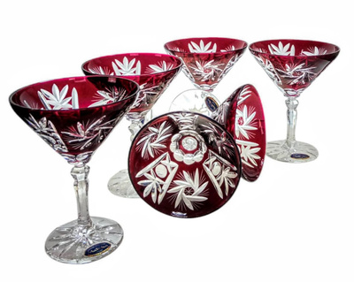 Rubinowe kryształowe kieliszki do martini 110ml Młynek Oliwka