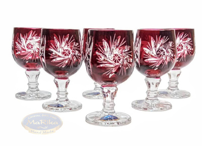 Rubinowe kryształowe kieliszki do wódki 40 ml Młynek Oliwka 6 sztuk