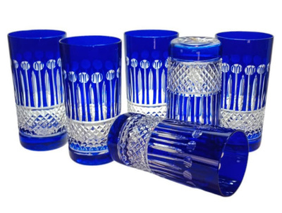 Kobaltowe kryształowe szklanki do wody i drinków 320ml Francuski