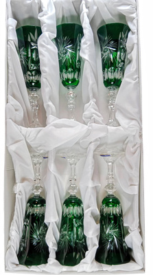 Szmaragdowe kryształowe kieliszki do szampana 150 ml Młynek Oliwka