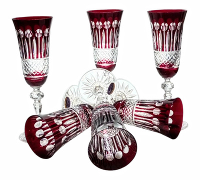 Rubinowe kryształowe kieliszki do szampana 150 ml Francuski