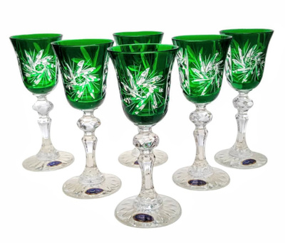 Szmaragdowe kryształowe kieliszki do likieru 60ml Młynek Oliwka 6 sztuk