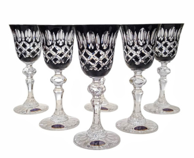 Czarne kryształowe kieliszki do likieru 60ml Krata Oliwka