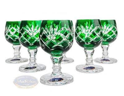 Szmaragdowe kryształowe kieliszki do wódki 40 ml Ananas 6 sztuk