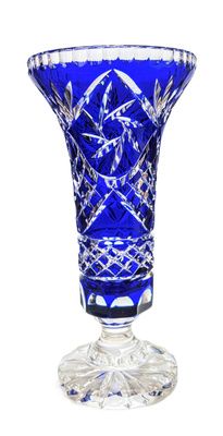 MaRika crystal Wazon kryształowy Kobaltowy 40 cm - elegancka dekoracja wnętrz z klasycznym wzorem Młynka, idealny na bukiety i stylowe aranżacje.