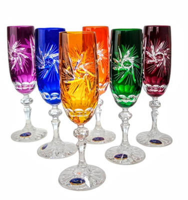 Coloured crystal champagne glasses 170ml Olive Mill