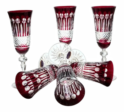 Rubinowe kryształowe kieliszki do szampana 150 ml Francuski