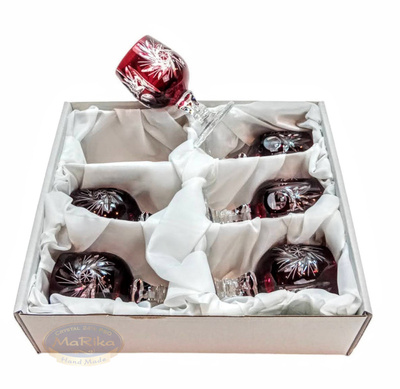 Rubinowe kryształowe kieliszki do wódki 40 ml Młynek Oliwka 6 sztuk