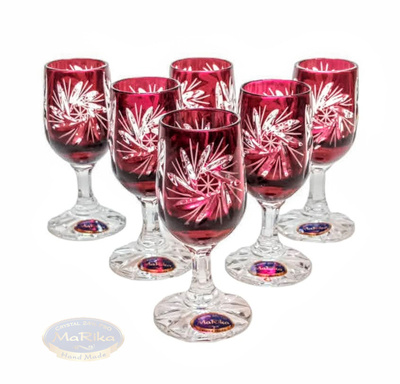 Rubinowe kryształowe kieliszki do wódki 25ml