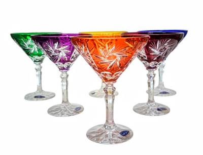 Kolorowe kryształowe kieliszki do martini 110ml Młynek Oliwka