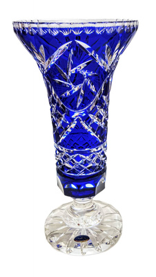 MaRika crystal Wazon kryształowy Kobaltowy 40 cm - elegancka dekoracja wnętrz z klasycznym wzorem Młynka, idealny na bukiety i stylowe aranżacje.
