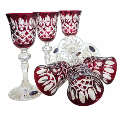 Rubinowe kryształowe kieliszki do likieru 60 ml Krata Oliwka