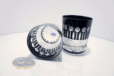Black crystal glasses for whiskey 280ml Francuski