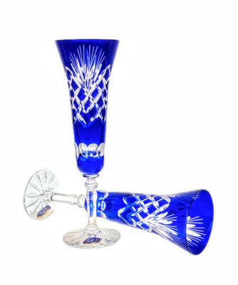 Kobaltowe kryształowe kieliszki do szampana 170 ml Ananas