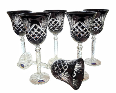 Czarne kryształowe kieliszki do wina 280 ml Ananas