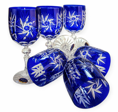Kobaltowe kryształowe kieliszki do wina 240 ml Młynek Oliwka