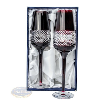 Ruby crystal champagne glasses, 2 pcs