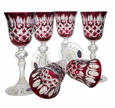 Rubinowe kryształowe kieliszki do likieru 60 ml Krata Oliwka