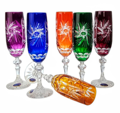 Coloured crystal champagne glasses 170ml Olive Mill