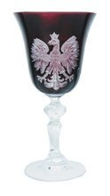Kryształowe rubinowe kieliszki do Likieru  60 ml z grawerowanym orłem