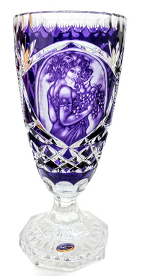 Grawerowany ametystowy kryształowy wazon 30 cm   A. Mucha