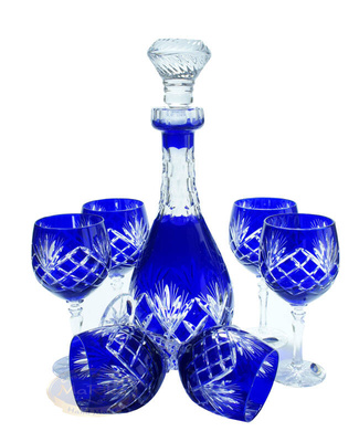 Kobaltowy kryształowy zestaw do Wina Ananas