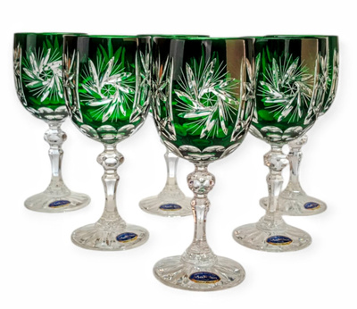 Szmaragdowe kryształowe kieliszki do wina 240 ml Młynek Oliwka