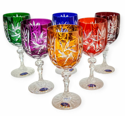 Kolorowe kryształowe kieliszki do wina 240 ml Młynek Oliwka