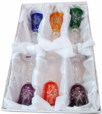 Kolorowe kryształowe kieliszki do likieru 60 ml Młynek Oliwka