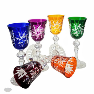 Kolorowe kryształowe kieliszki do likieru 60 ml Młynek Oliwka