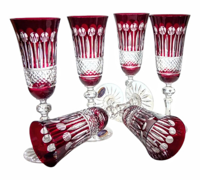 Ruby crystal champagne glasses 150 ml French