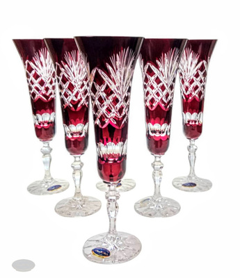 Rubinowe kryształowe kieliszki do szampana 170 ml Ananas
