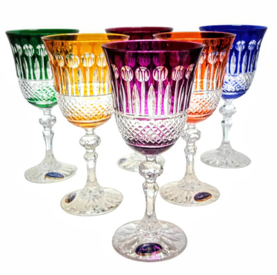 Kolorowe kryształowe kieliszki do wina 220 ml Francuski
