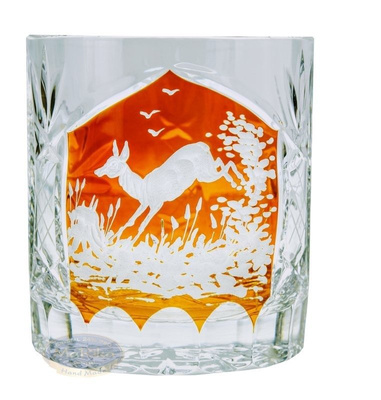 Kryształowy zestaw z motywem myśliwskim karafka i szklanki do whisky