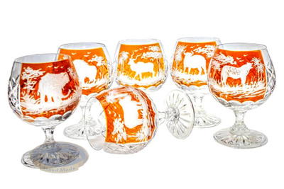 Crystal cognac glasses with engraved safari motif 250ml