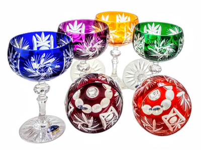 Kolorowe kryształowe kieliszki do szampana 150ml Młynek Oliwka