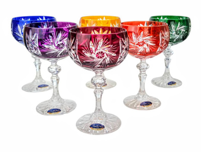 Kolorowe kryształowe kieliszki do szampana 150ml Młynek Oliwka