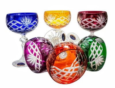 Coloured crystal champagne glasses 150ml Pineapple