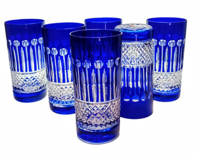 Kobaltowe kryształowe szklanki do wody i drinków 320ml Francuski
