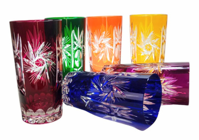 Coloured crystal glasses for water and drinks 320m Olive Mill 6 pieces