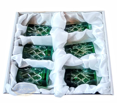 Szmaragdowe kryształowe kieliszki do wódki 40 ml Ananas