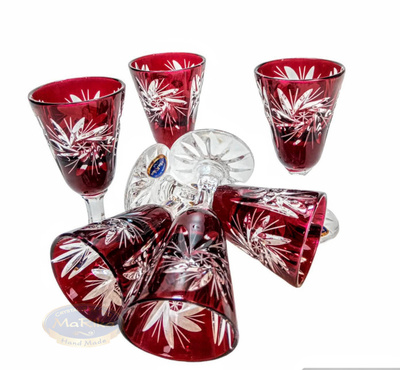 Rubinowe kryształowe kieliszki do wódki 40 ml Młynek Oliwka