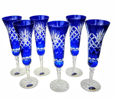 Kobaltowe kryształowe kieliszki do szampana 170 ml Ananas