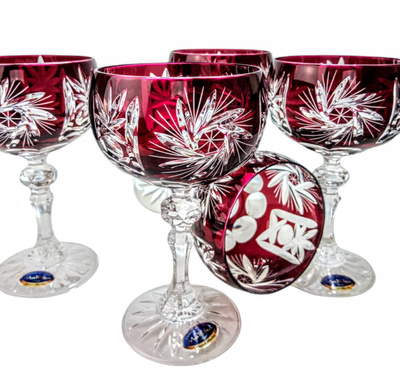 Rubinowe kryształowe kieliszki do szampana 150ml Młynek Oliwka