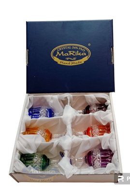 Coloured crystal vodka glasses 25 ml French