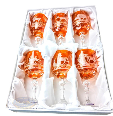 Grawerowany bursztynowy zestaw myśliwski do wina