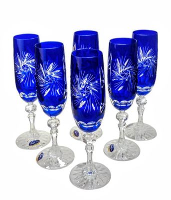 Kobaltowe kryształowe kieliszki do szampana 170ml Młynek Oliwka
