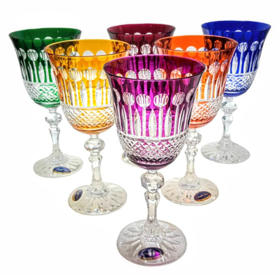 Kolorowe kryształowe kieliszki do wina 220 ml Francuski